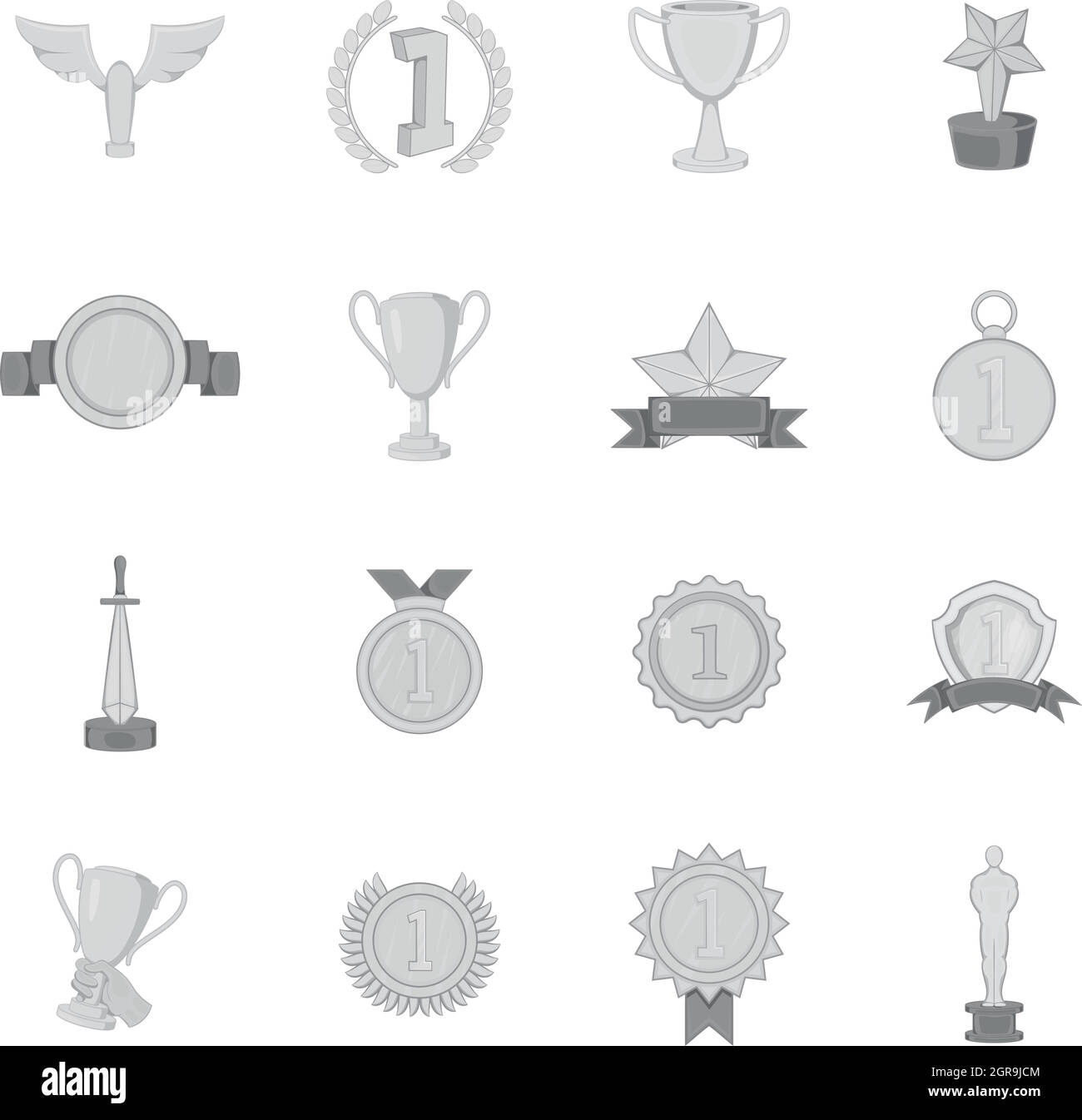 Premio Trofeo set di icone, nero stile monocromatico Illustrazione Vettoriale