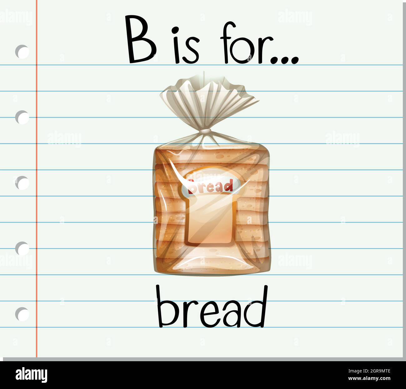 La lettera B del flashcard è per il pane Illustrazione Vettoriale