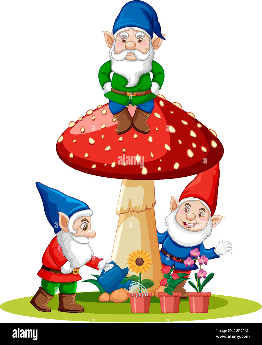 Set di gnome fantasy personaggio cartoon su sfondo bianco Illustrazione Vettoriale