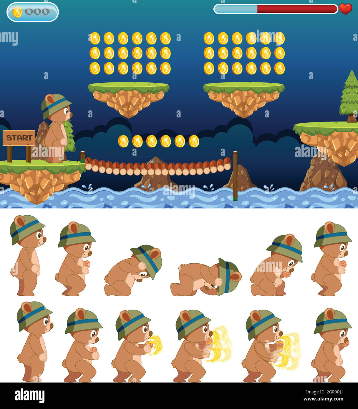 Modello di gioco Bear Jumping Illustrazione Vettoriale