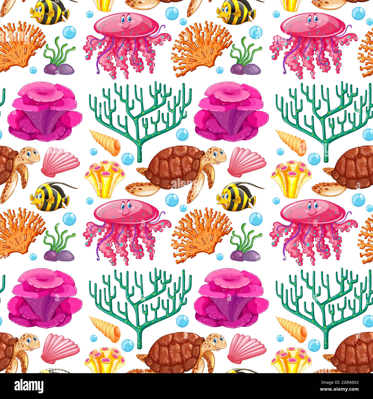 Sfondo senza cuciture con creature marine e corallo Illustrazione Vettoriale