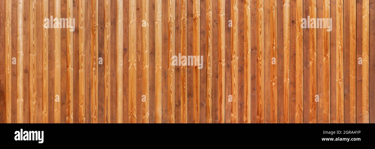 Parete panoramica in legno marrone color miele realizzata con assi verticali a grana Foto Stock Parete panoramica in legno marrone color miele realizzata con assi verticali a grana Foto Stock