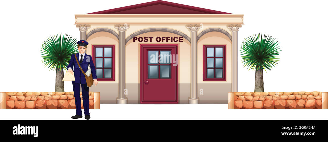 Un messaggero di fronte all'ufficio postale Illustrazione Vettoriale