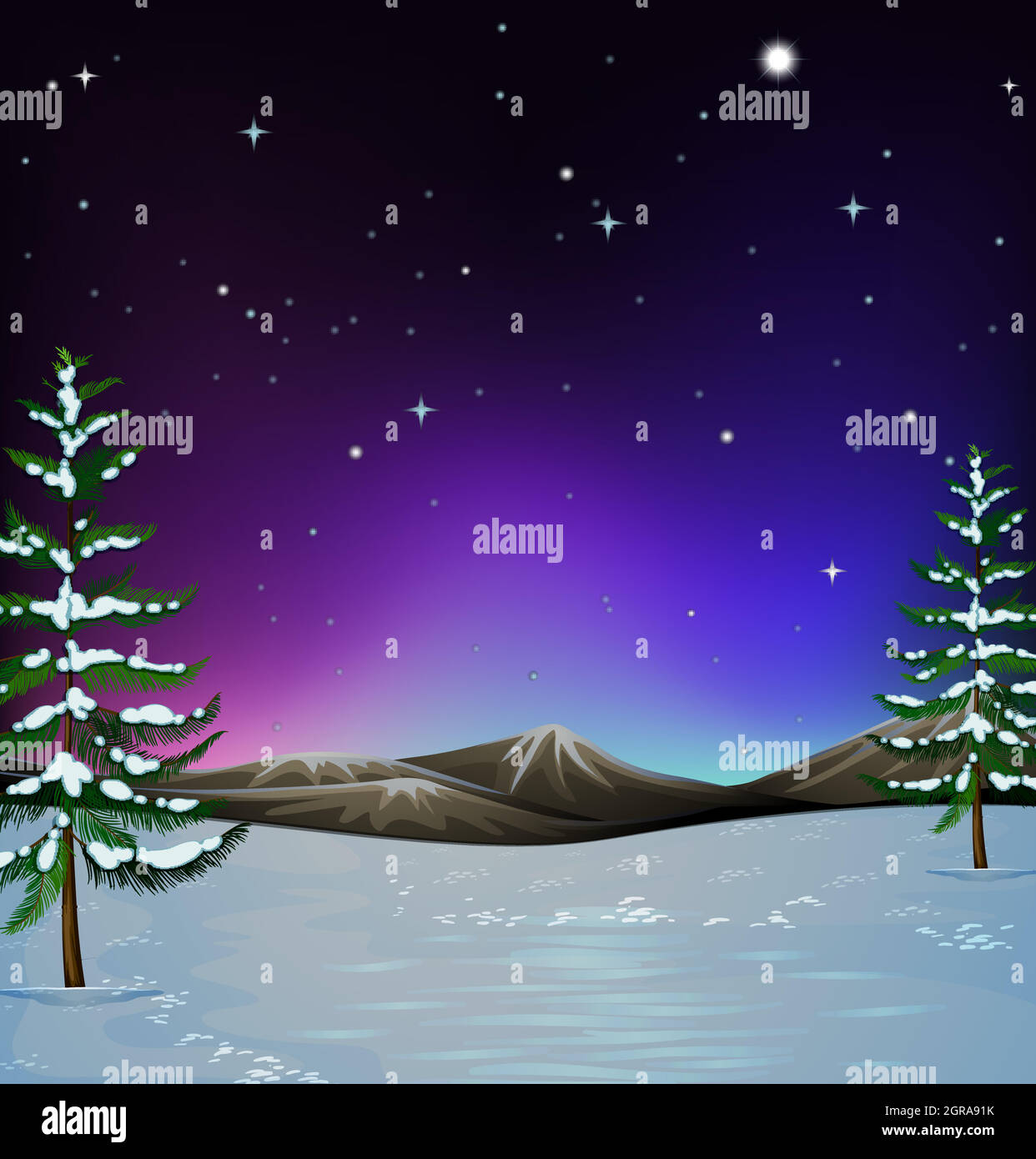 Scena naturale con neve a terra Illustrazione Vettoriale