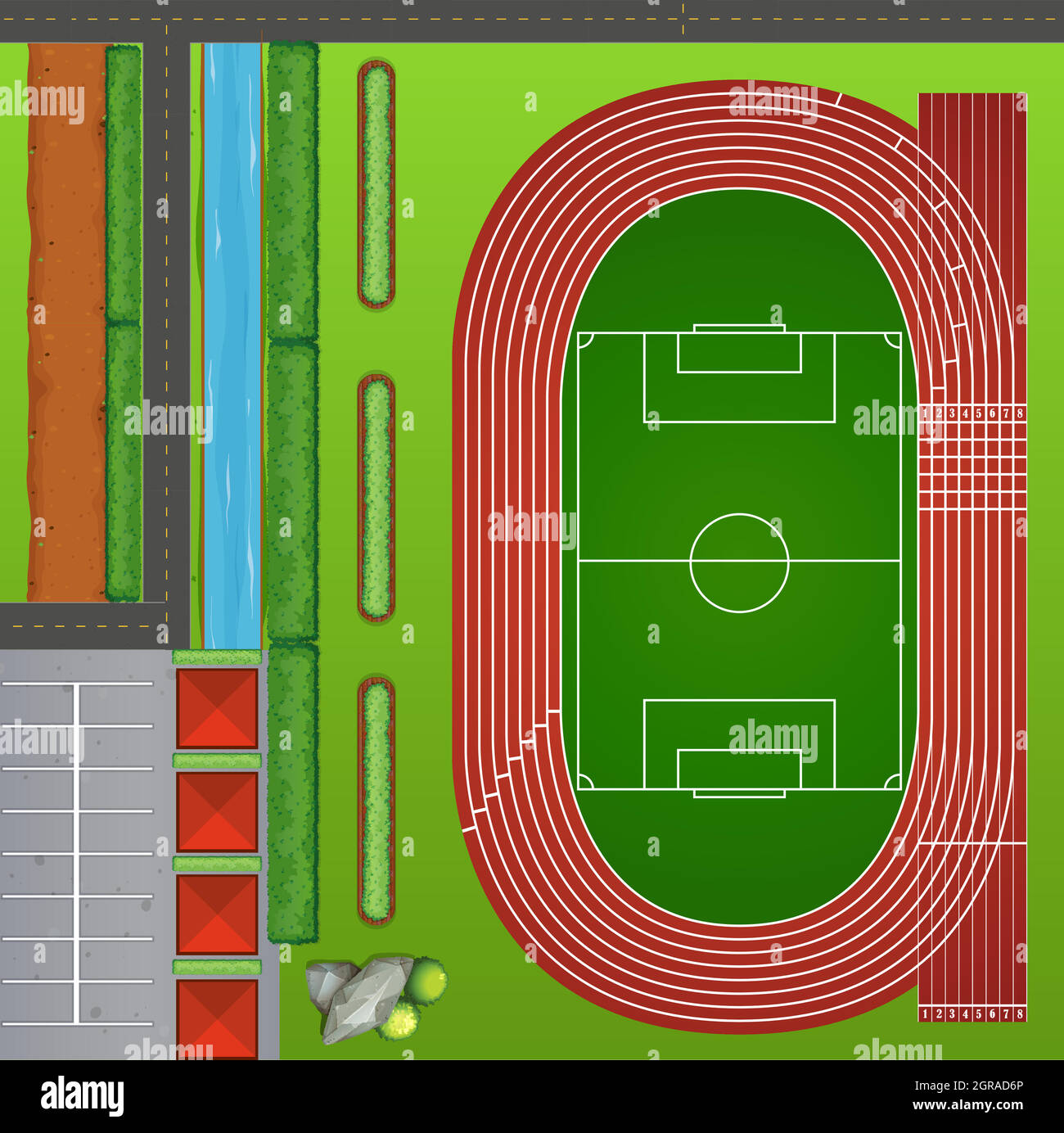 Campo di calcio con piste Illustrazione Vettoriale
