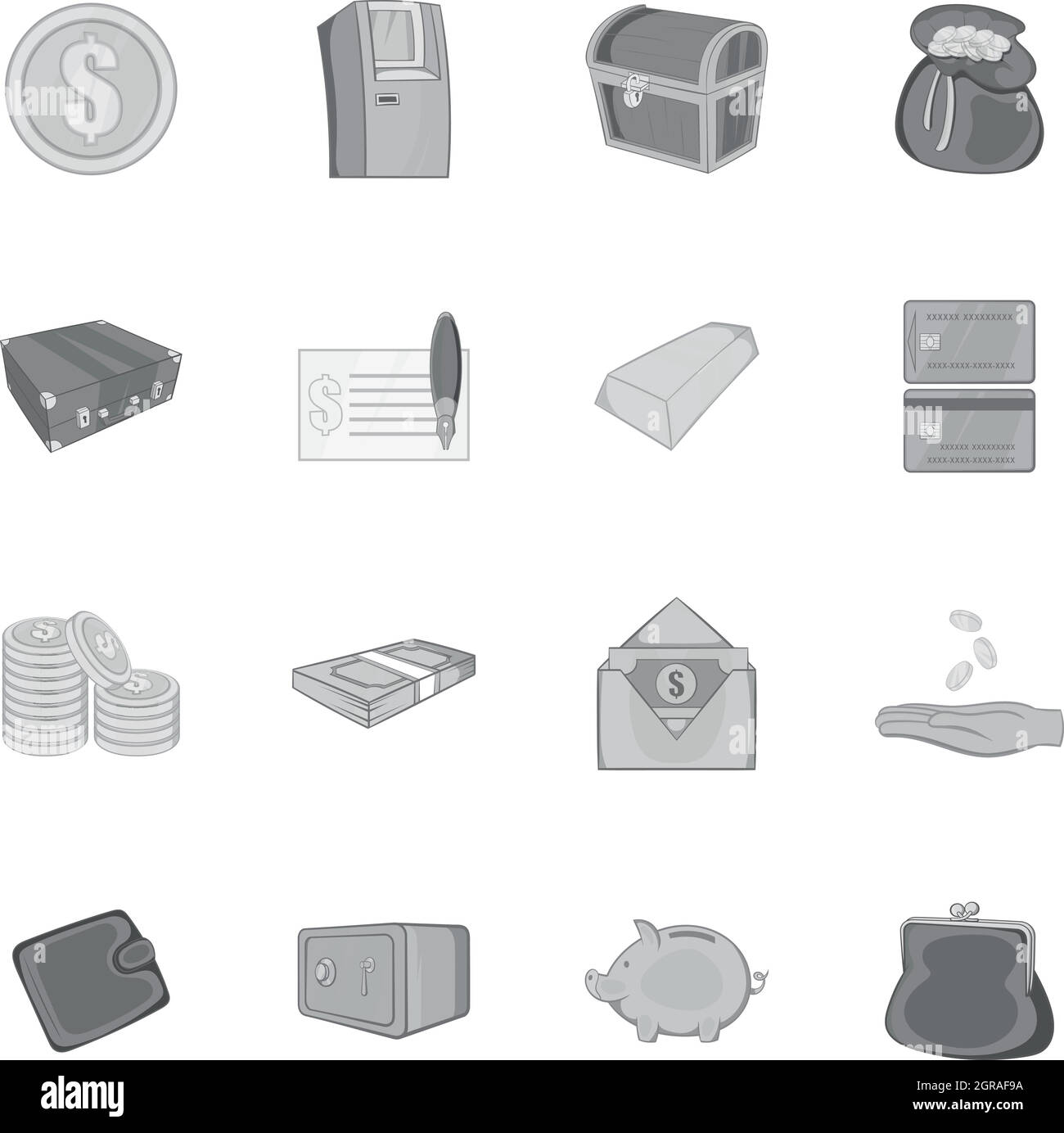 Banking set di icone in bianco e nero in stile monocromatico Illustrazione Vettoriale