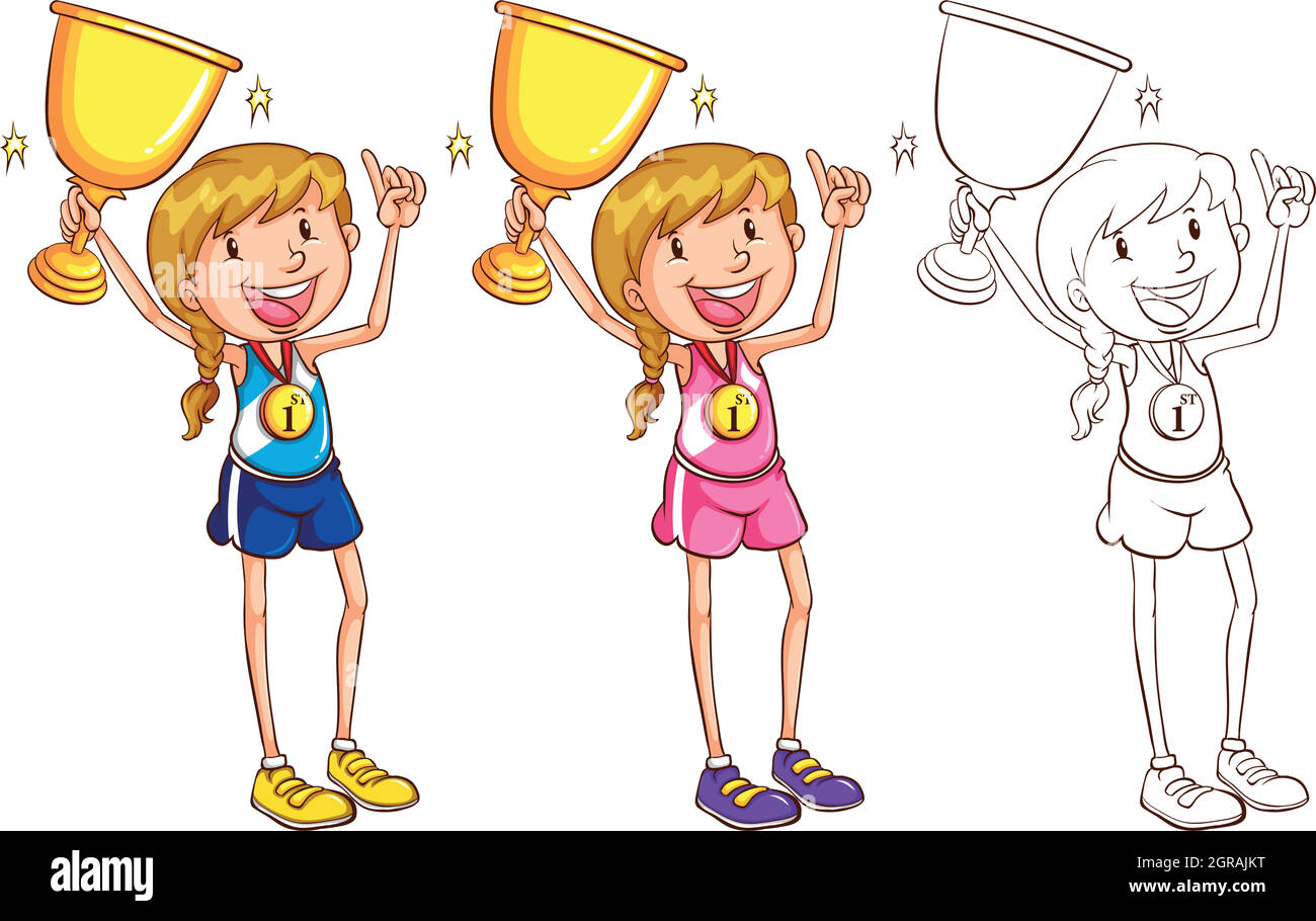 Personaggio Doodle per runner con trofeo Illustrazione Vettoriale