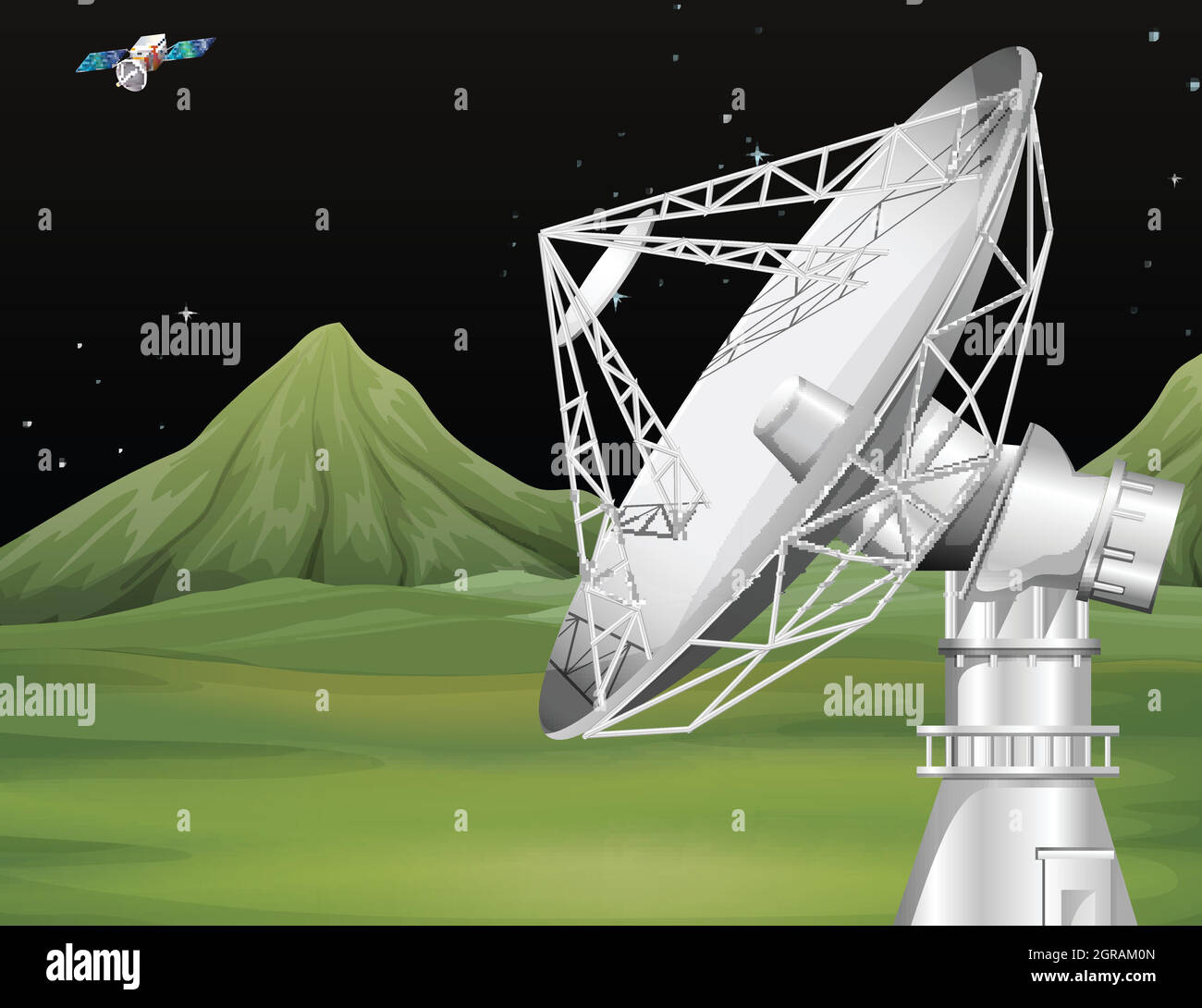 Scena con satellite sulla superficie terrestre Illustrazione Vettoriale