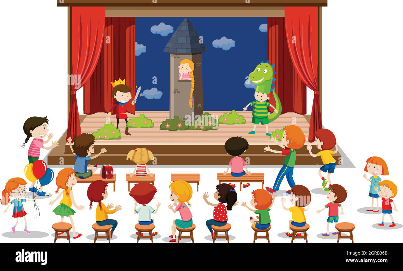 I bambini giocano sul palco Illustrazione Vettoriale