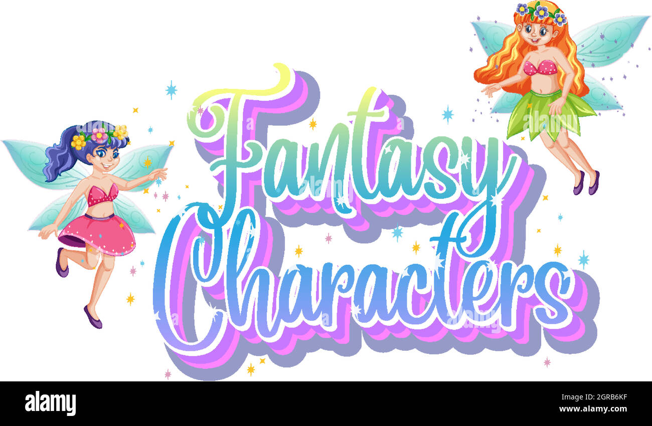 Logo fantasy Characters con fiabe su sfondo bianco Illustrazione Vettoriale