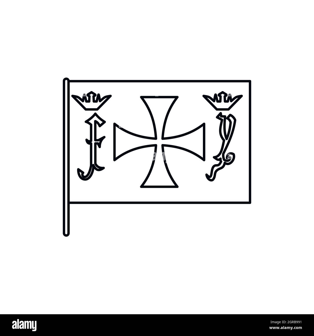 Columbus capitan icona bandiera, stile contorno Illustrazione Vettoriale