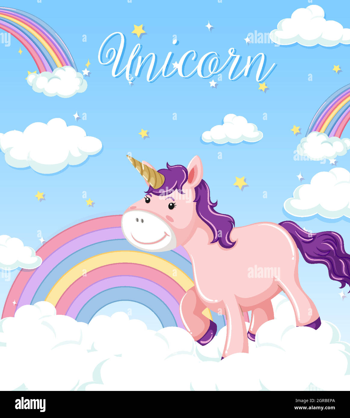 Simpatico unicorno su sfondo color pastello Illustrazione Vettoriale