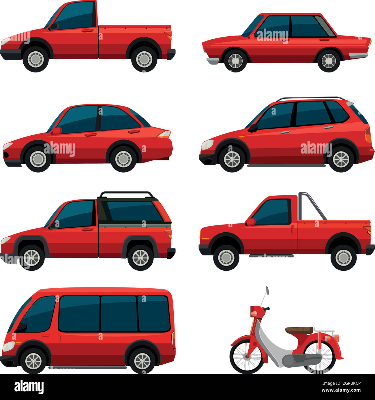 Diversi tipi di trasporto in rosso Illustrazione Vettoriale