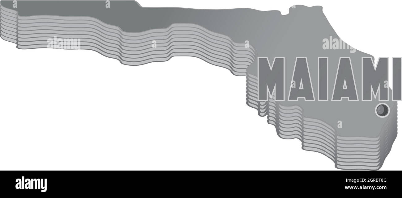 Mappa della Florida con icona di Miami, stile monocromatico Illustrazione Vettoriale
