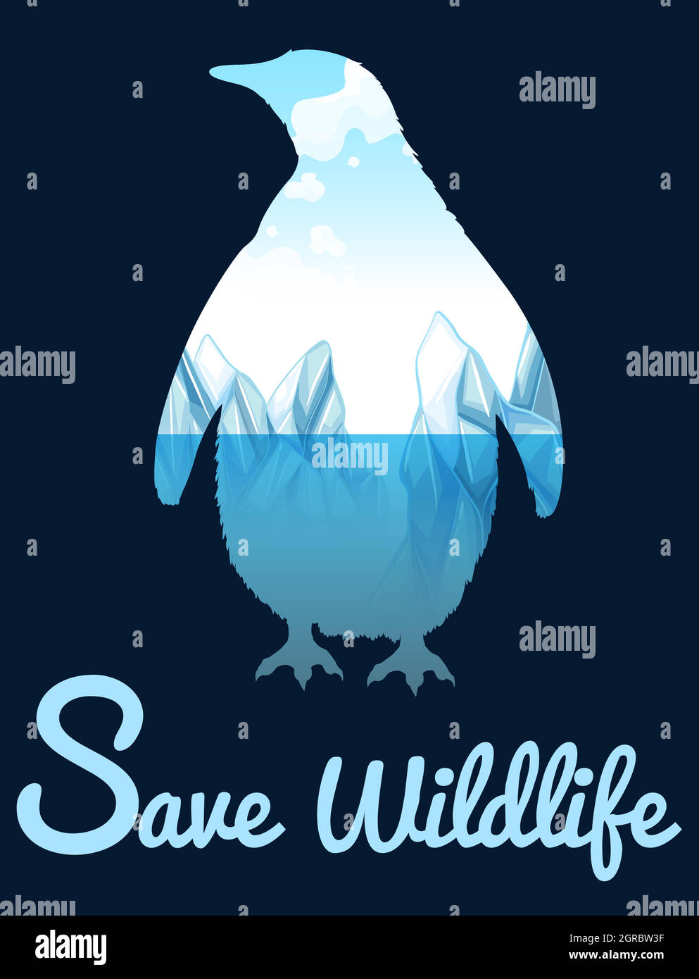 Salva il tema della fauna selvatica con il penquin Illustrazione Vettoriale