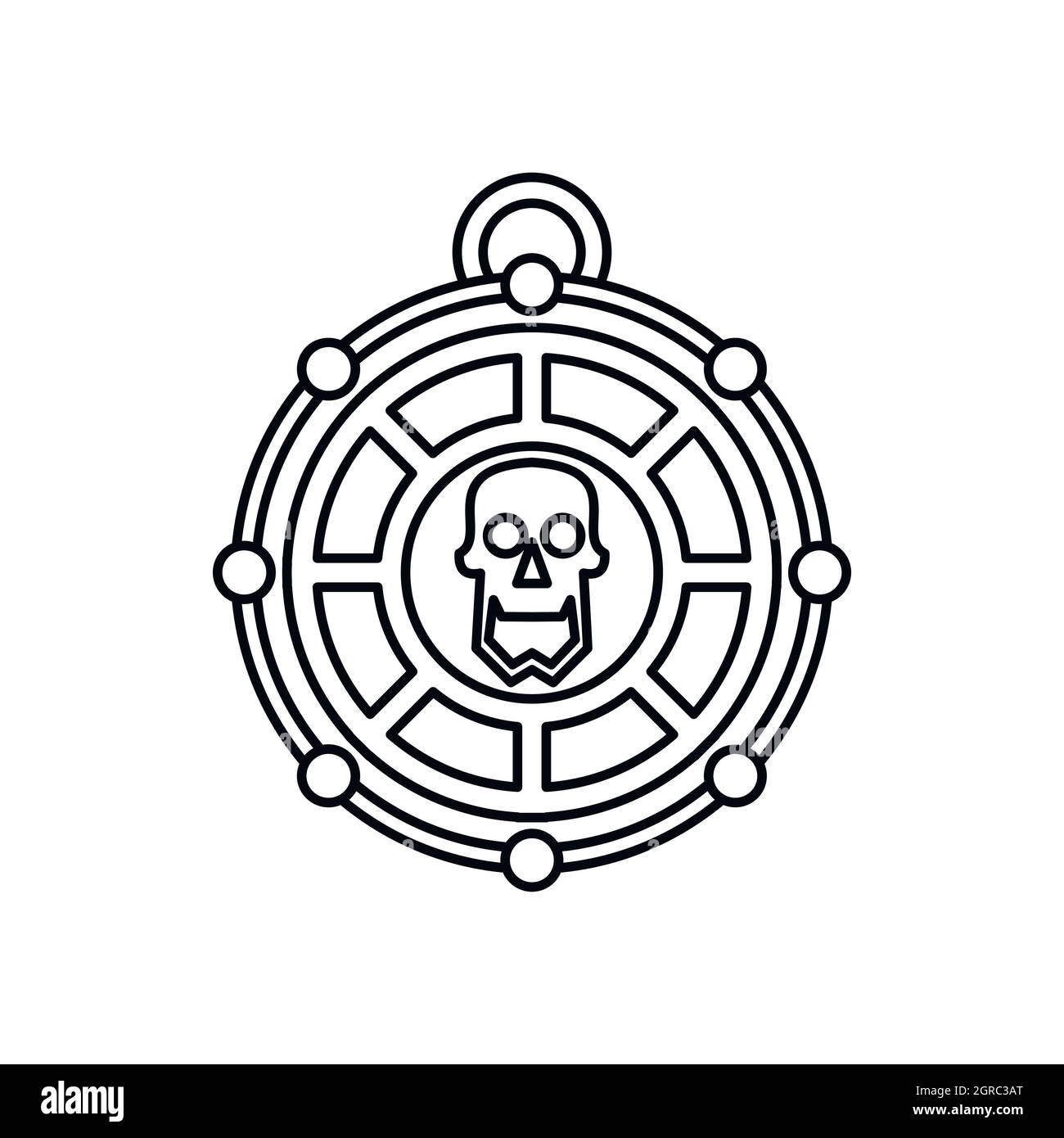 Piratesco medaglione con icona skull, stile contorno Illustrazione Vettoriale