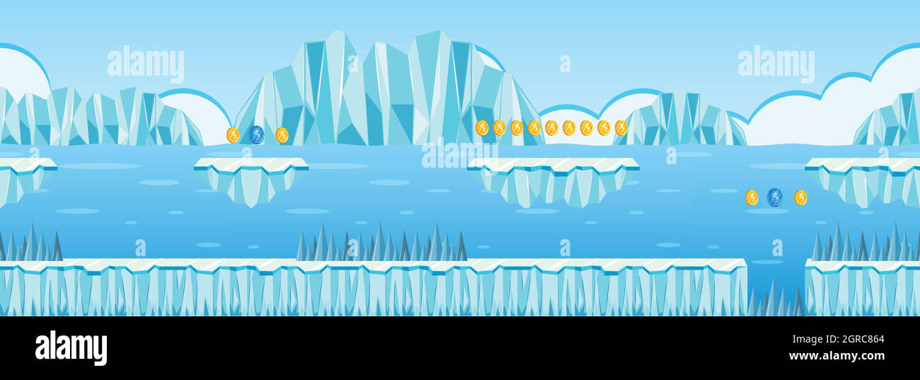 Moneta raccolta gioco scena Iceberg Illustrazione Vettoriale