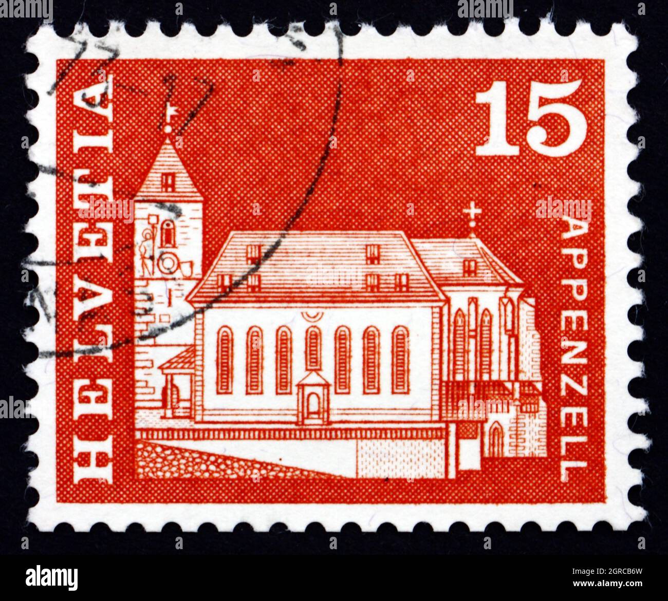 SVIZZERA - CIRCA 1968: Un francobollo stampato in Svizzera mostra la Chiesa di San Maurizio, Appenzello, circa 1968 Foto Stock