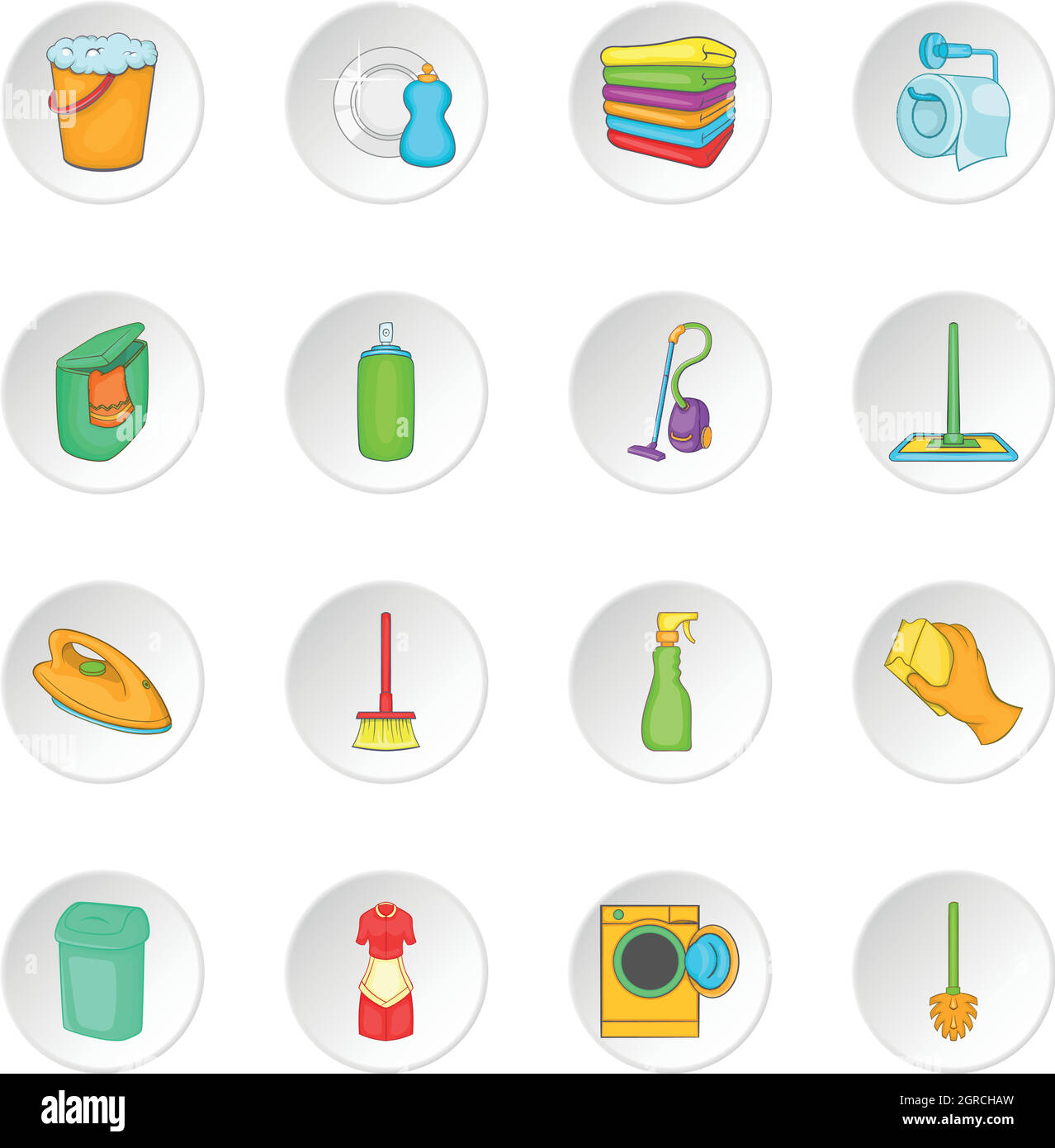 Elementi di uso domestico set di icone, stile cartoon Illustrazione Vettoriale