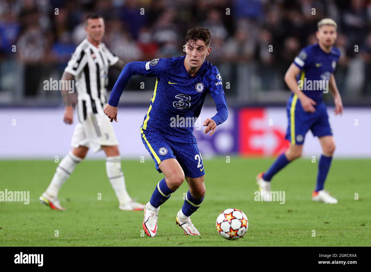 Kai Havertz del Chelsea FC in azione durante la partita UEFA Champions League Group H tra Juventus FC e Chelsea FC . Foto Stock