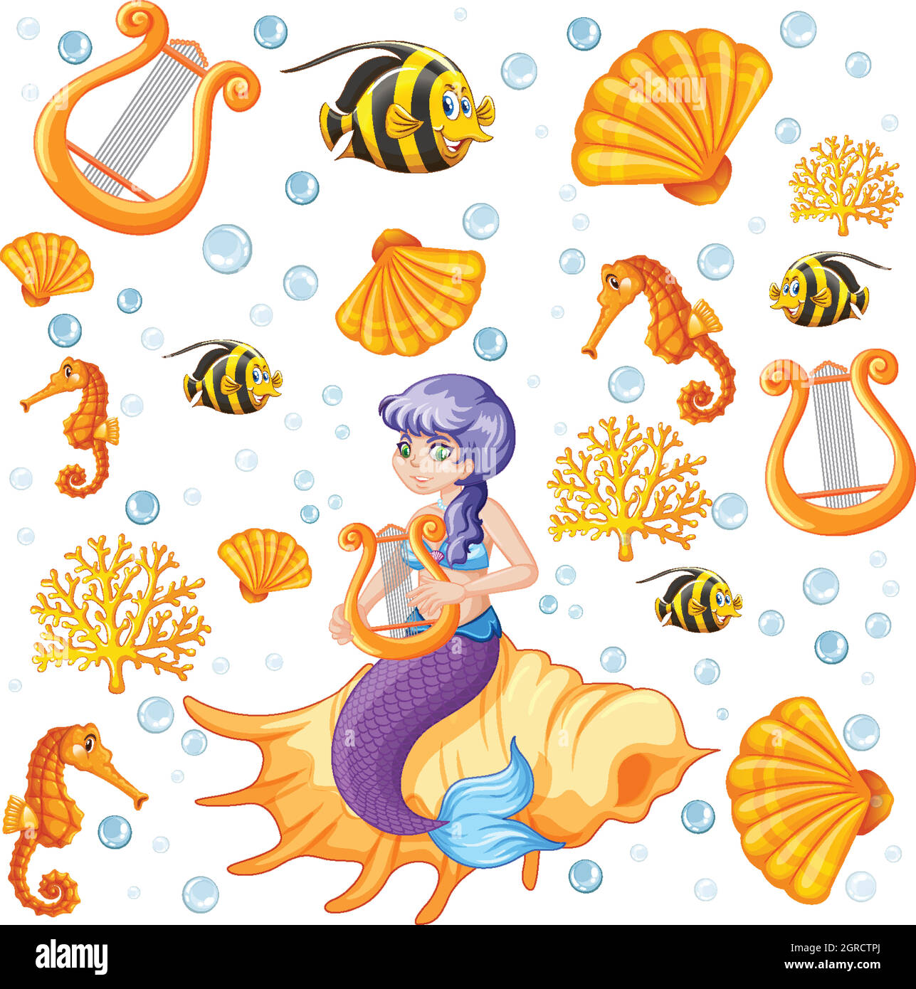 Sirena senza cuciture e animaletto di mare su sfondo bianco Immagine e  Vettoriale - Alamy