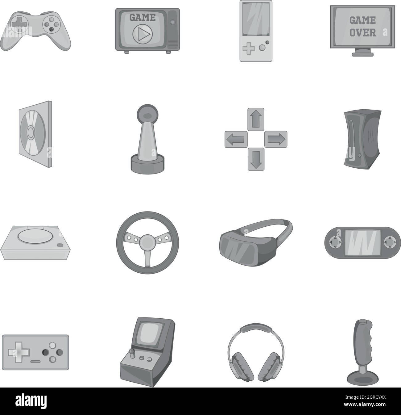 Video game set di icone, nero stile monocromatico Illustrazione Vettoriale