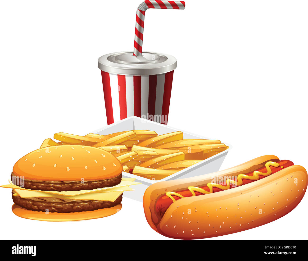 Fast food su sfondo bianco Illustrazione Vettoriale