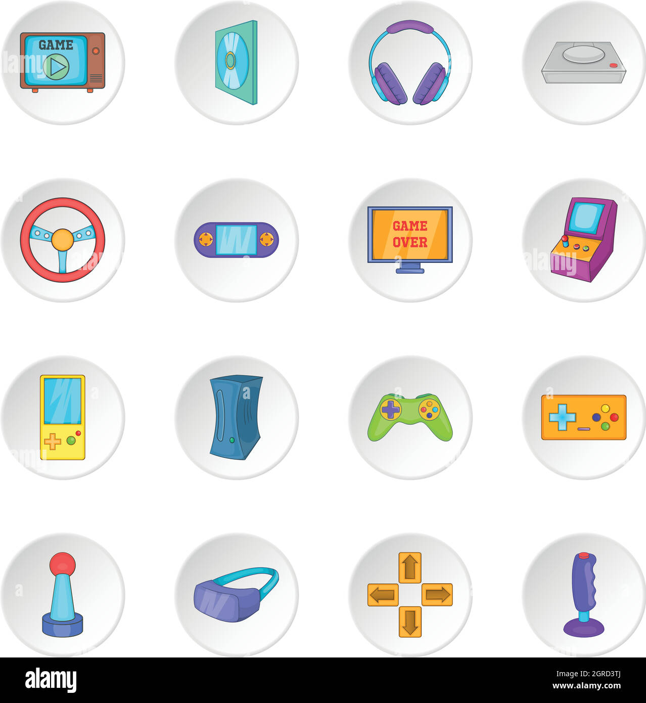 Video game set di icone, stile cartoon Illustrazione Vettoriale