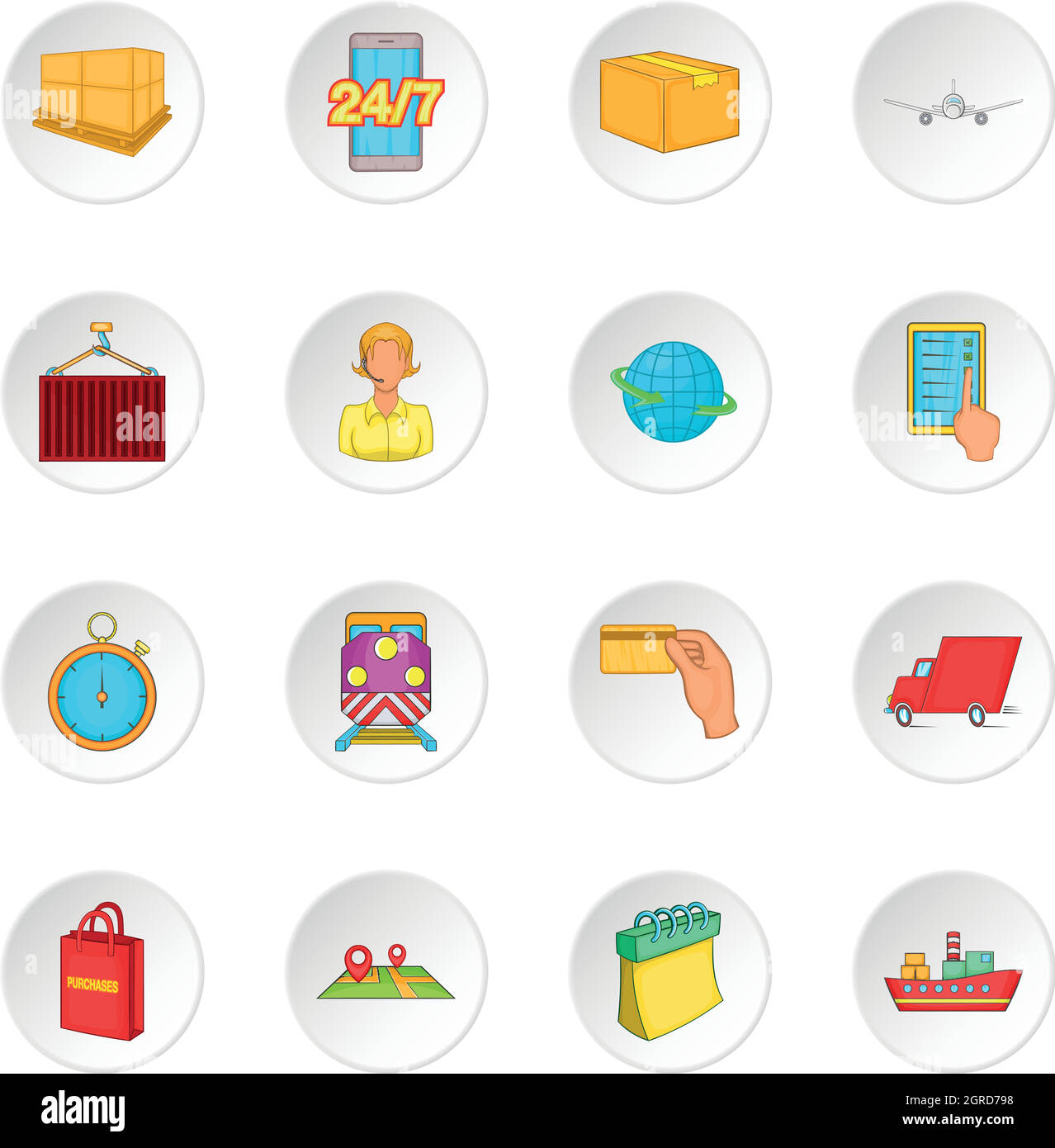 Logistica di set di icone, stile cartoon Illustrazione Vettoriale