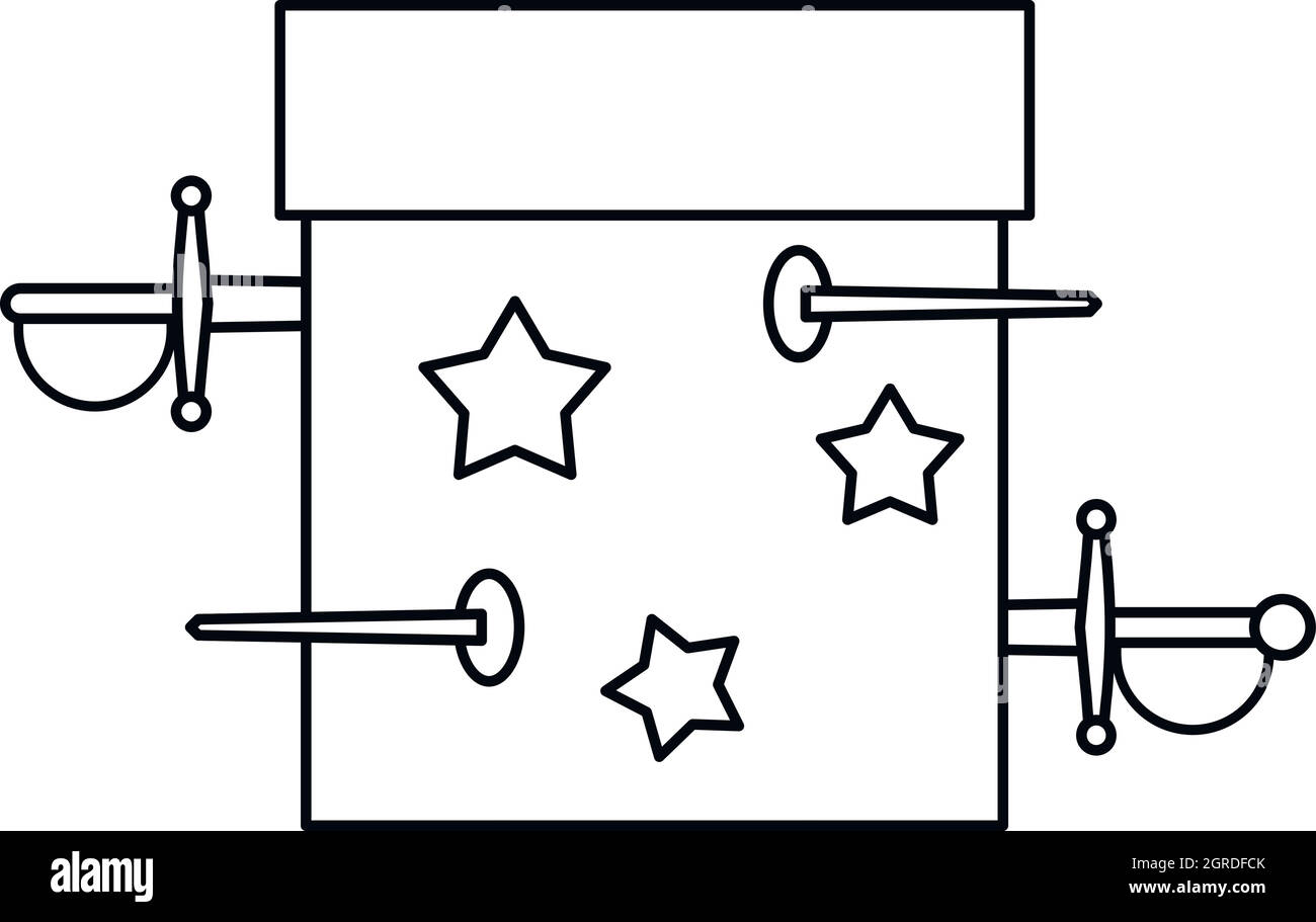 Scatola di trucchi con icona pugnali, stile di contorno Illustrazione Vettoriale