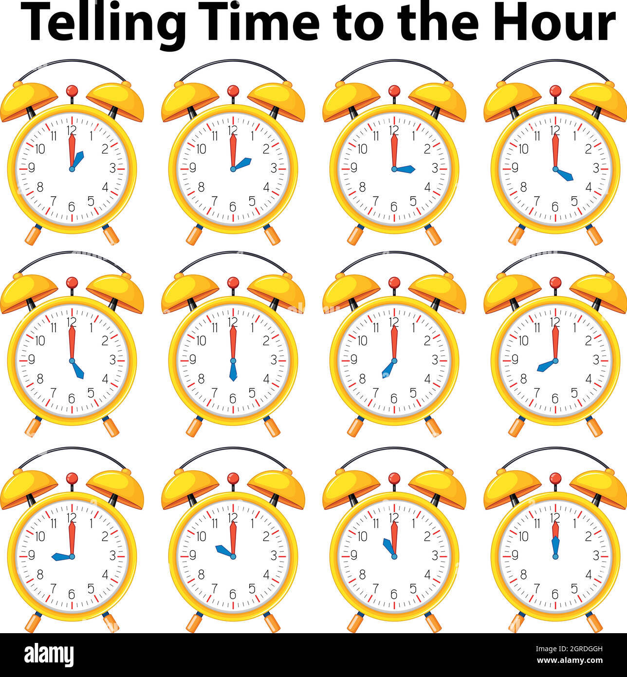 Indicazione dell'ora sull'orologio giallo Illustrazione Vettoriale