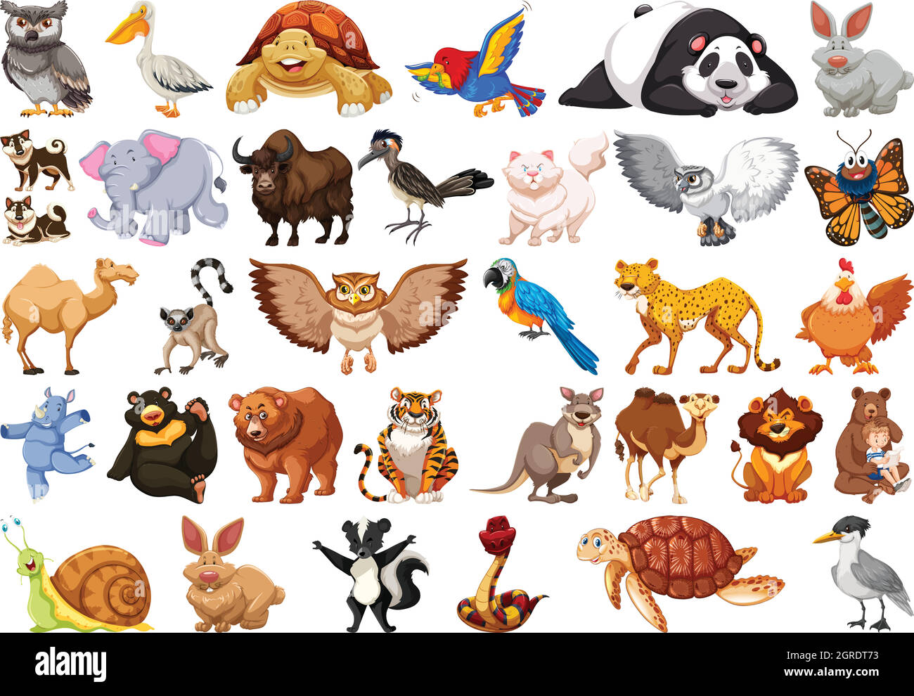 Enorme animale set con orso, rinoceronte, coniglio, leone, panda, elefante e molto altro ancora Illustrazione Vettoriale