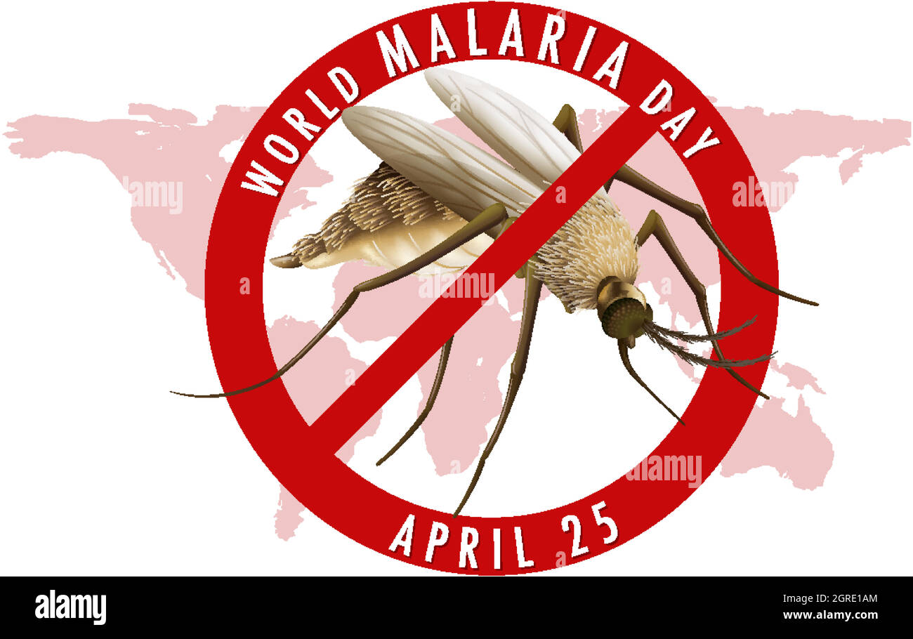 Logo o banner del World malaria Day senza segni di zanzara sulla mappa del mondo Illustrazione Vettoriale