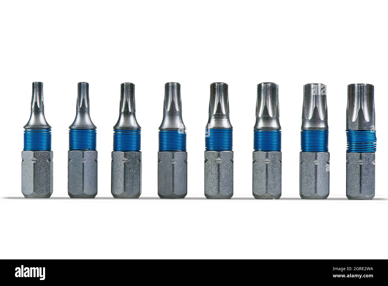 Raccolta di punte per cacciavite in formato Torx isolate su sfondo bianco Foto Stock