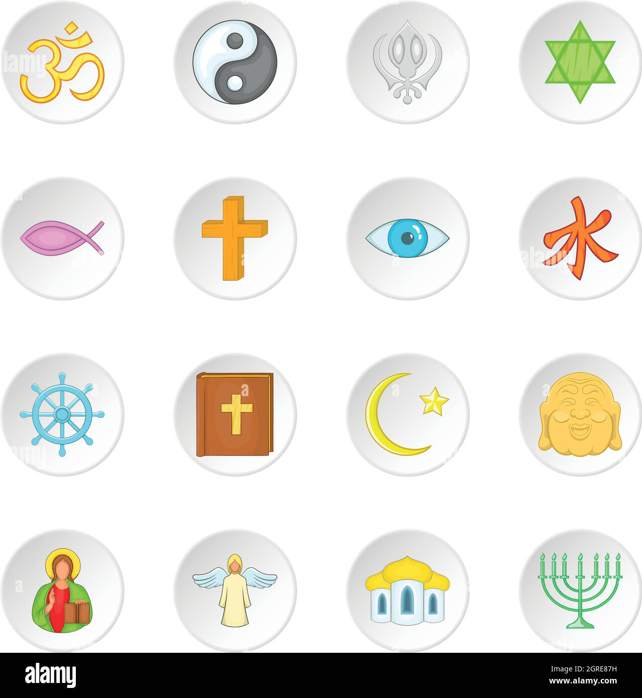 La religione simboli set di icone, stile cartoon Illustrazione Vettoriale