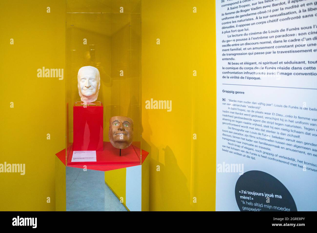 L'illustrazione mostra la presentazione di una mostra dedicata al compianto attore francese Louis de Funes, al Cinema Palace di Bruxelles, venerdì 0 Foto Stock