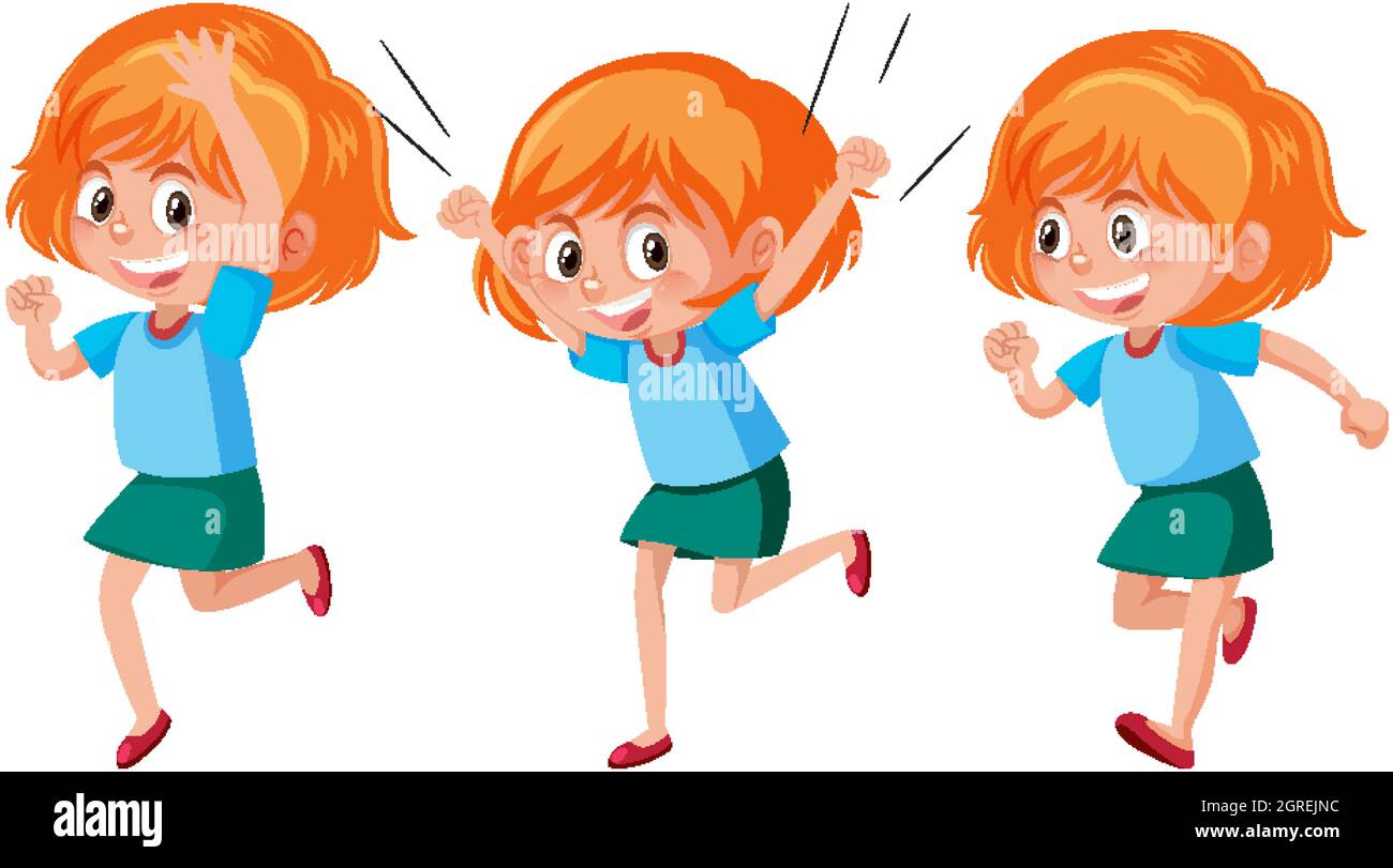 Personaggio cartoon di una ragazza con diverse pose illustrazione Illustrazione Vettoriale