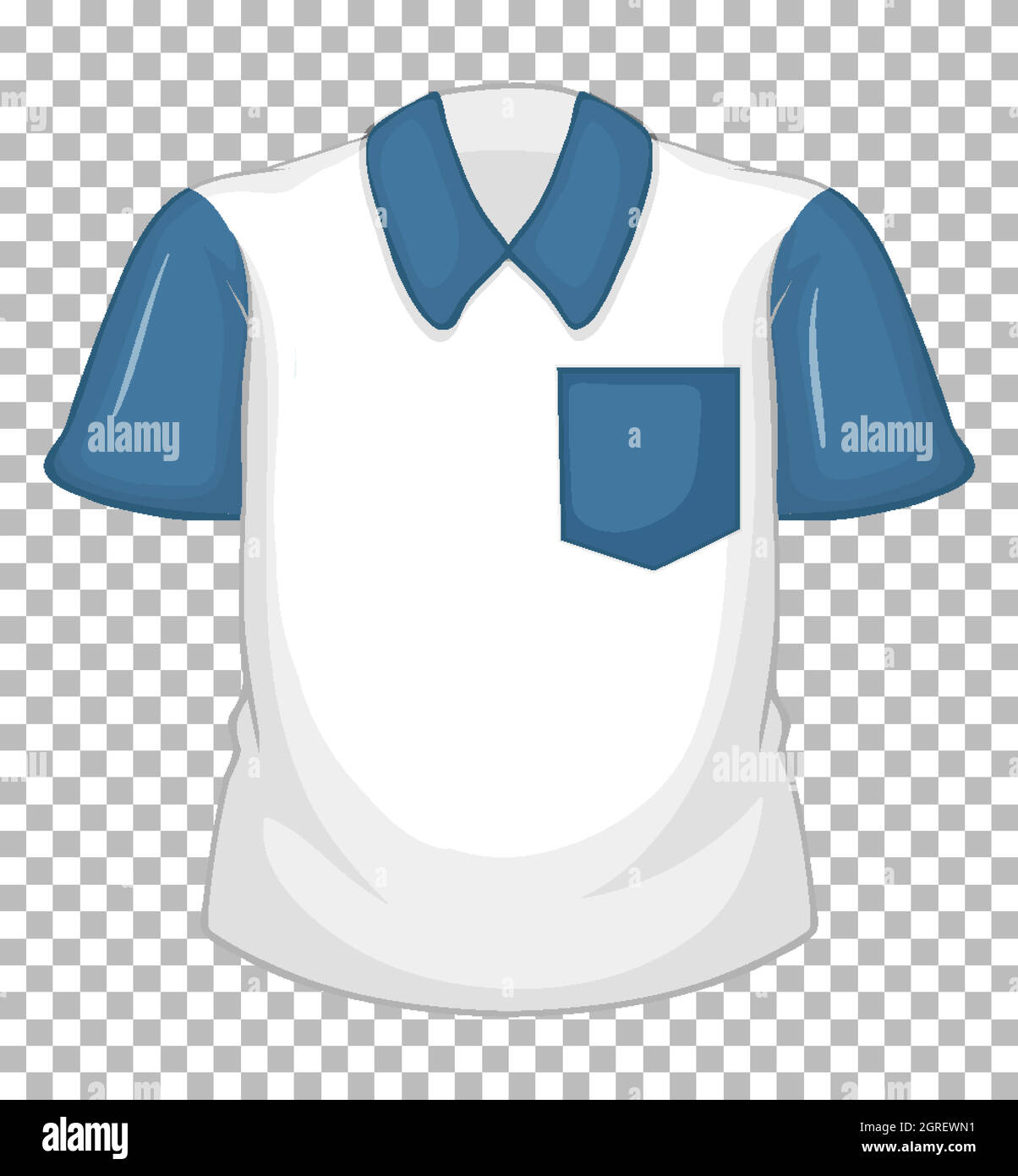 Camicia bianca vuota con maniche corte blu isolate su sfondo trasparente Illustrazione Vettoriale