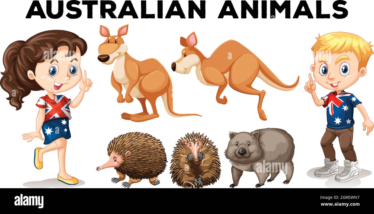 Set di animali selvatici australiani Illustrazione Vettoriale