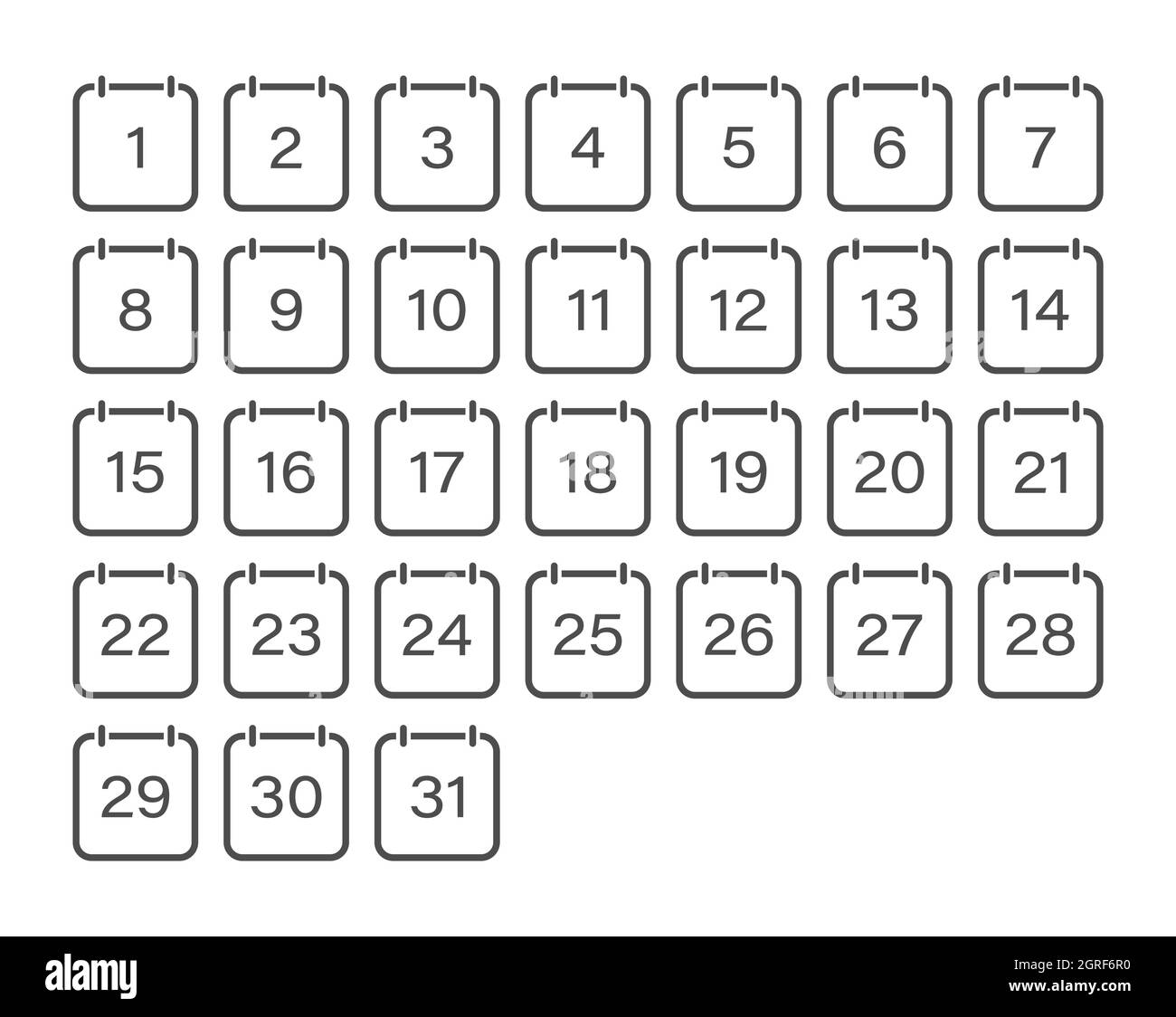set di icone del calendario con le date del mese. Un insieme di fogli di un  calendario a fogli mobili con i numeri del mese da 1 a 31. Stile piatto  Immagine