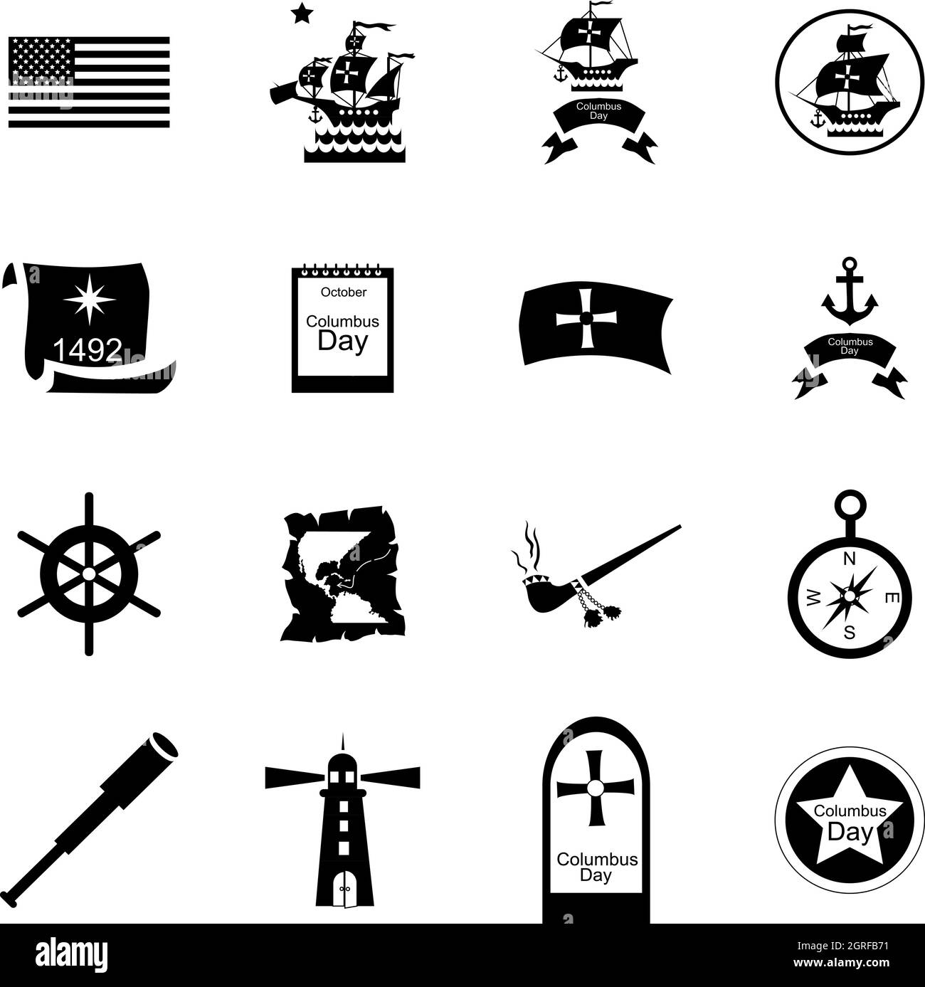 Il Columbus Day set di icone, stile cartoon Illustrazione Vettoriale