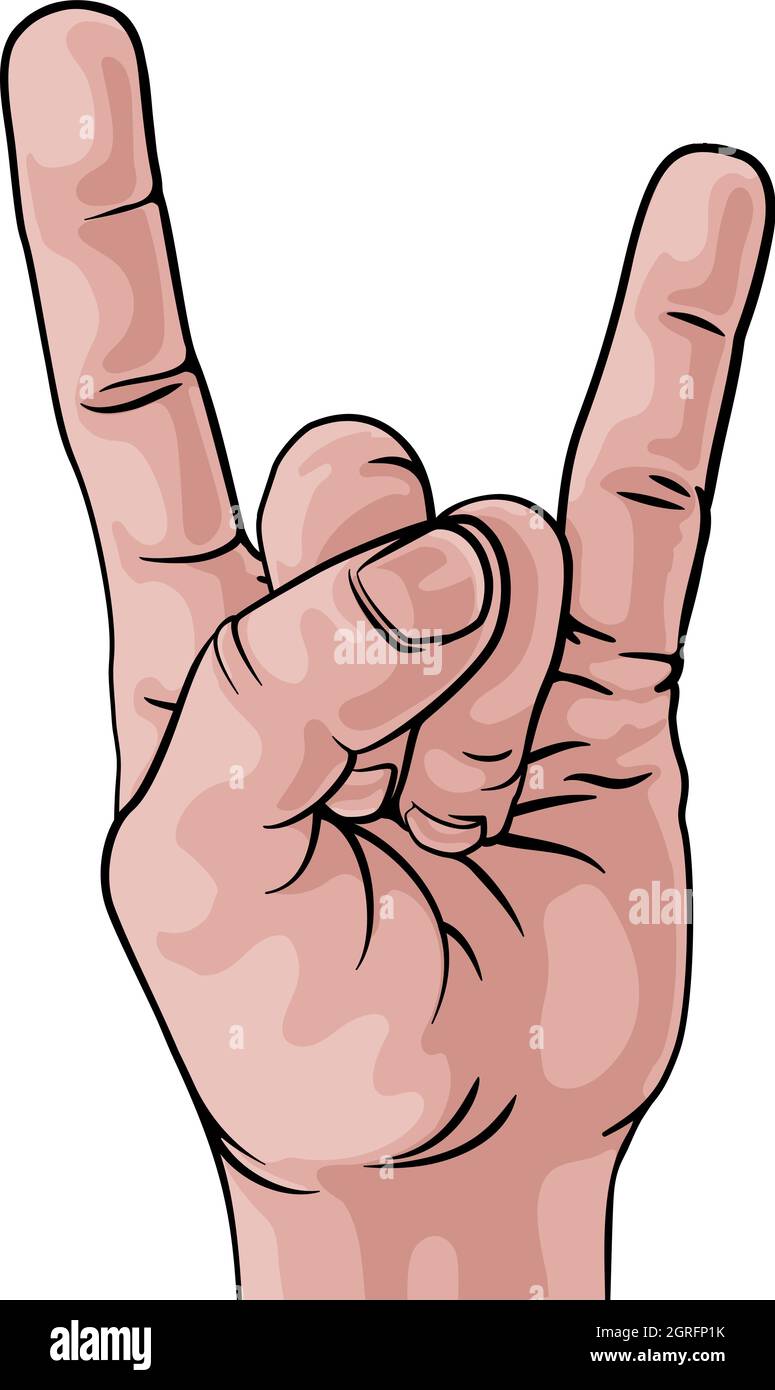 Musica Heavy Metal Rock Hand Sign Pop Art Cartoon Illustrazione Vettoriale