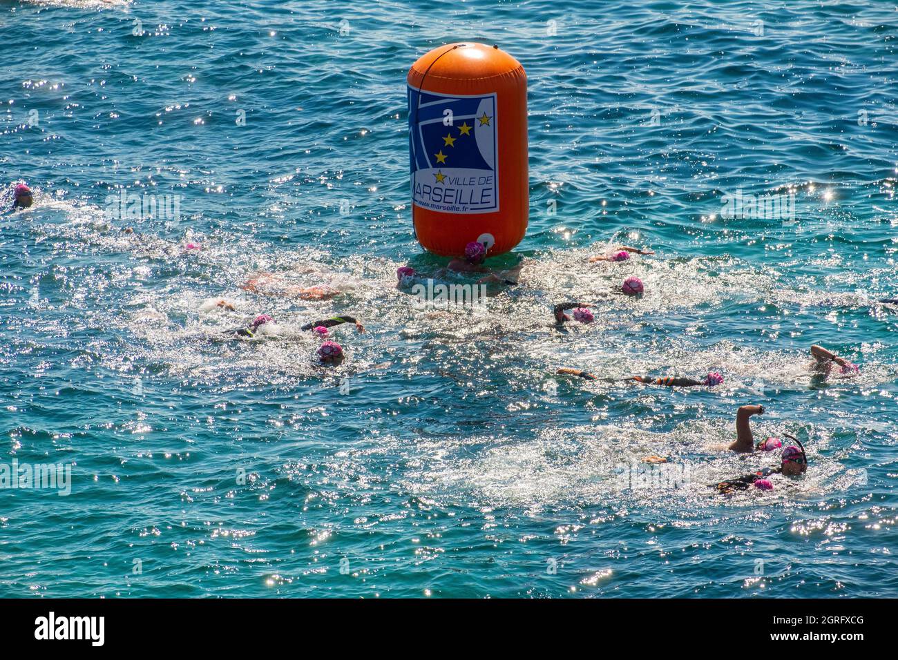 Francia, Bouches du Rhone, Marsiglia, la gara di nuoto il Defi Monte-Cristo, 2.5km evento senza pinne Foto Stock