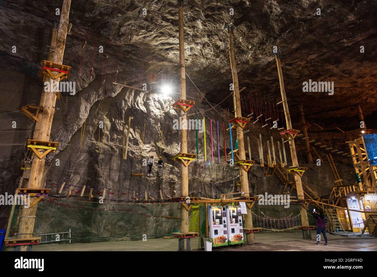 Romania, Transilvania, Praid, miniera di sale, tree climbing, via ferrata Foto Stock