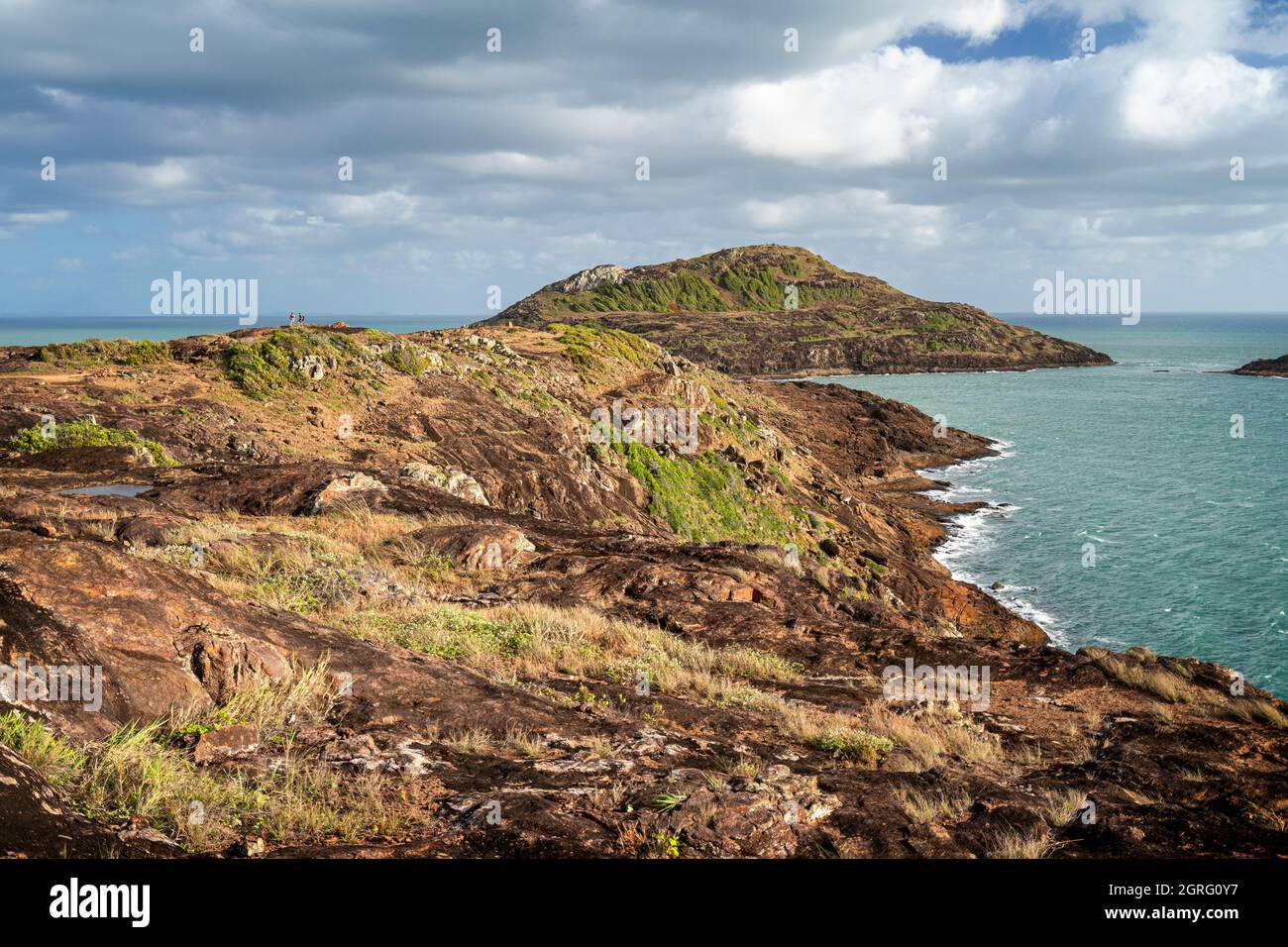 Vista dell'Isola di York e dello stretto di Torres dal percorso a piedi Tip, Penisola di Cape York, lontano Nord Queensland Australia Foto Stock