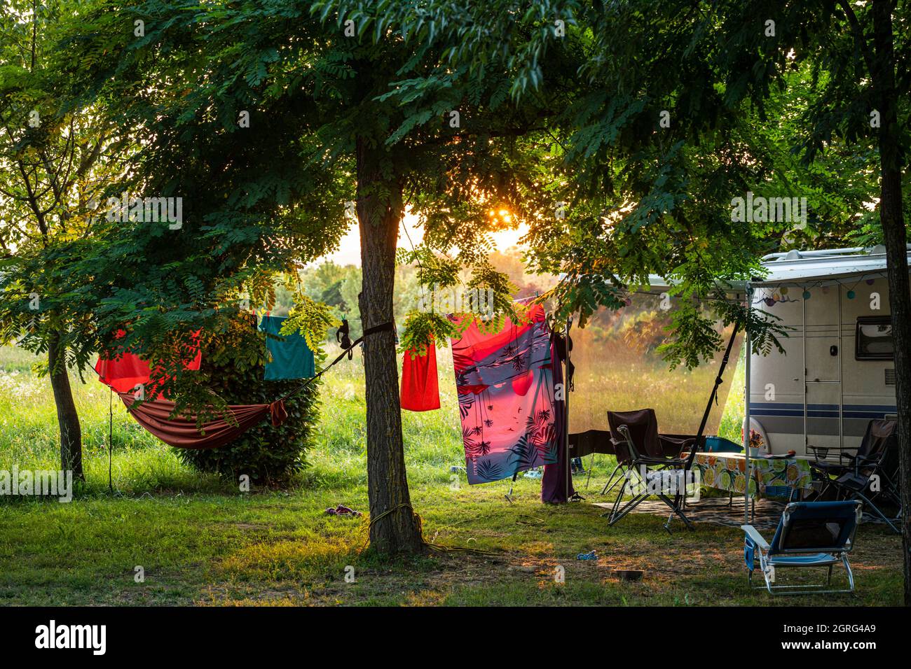 Francia, Ardeche, Uzer, campeggio Foto Stock