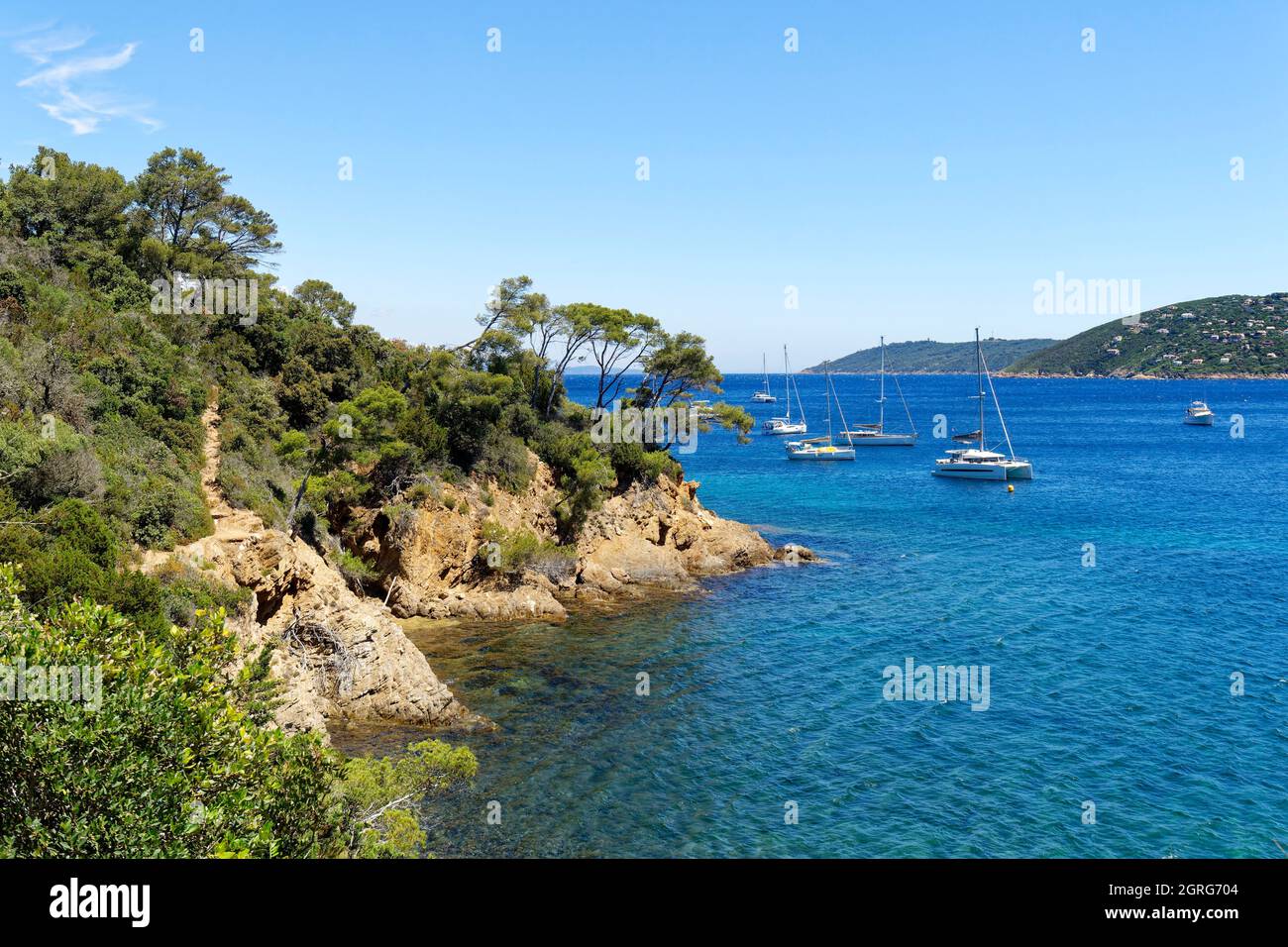 Francia, Var, Isole Hyeres, Parco Nazionale di Port Cros isola di Port Cros, Port Man Bay Foto Stock