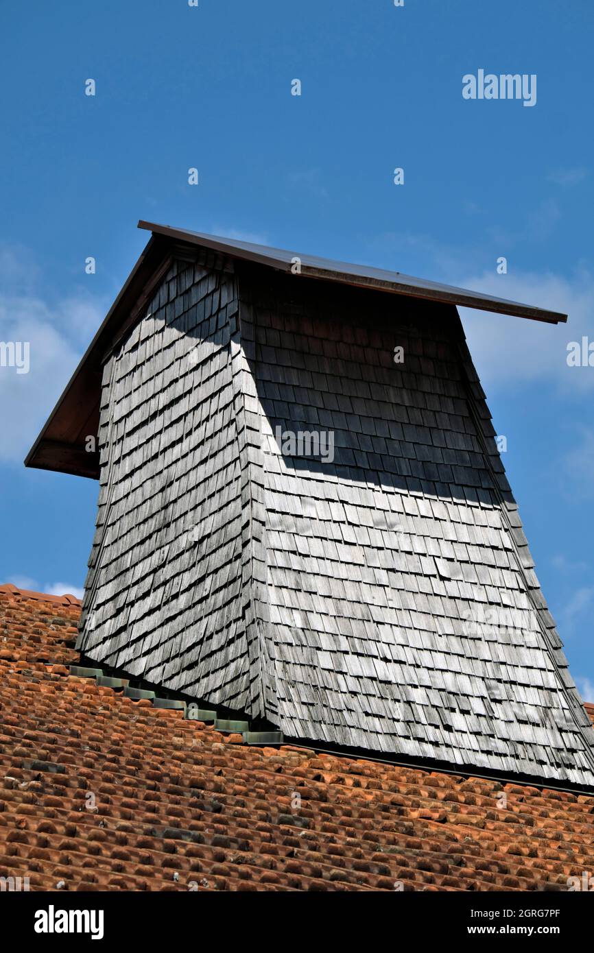 Francia, Doubs, Grand Combe Chateleu, musei agricoli del Pays Horloger, Jacquemot casa colonica del 18 ° secolo, tetto, il Tuye Foto Stock