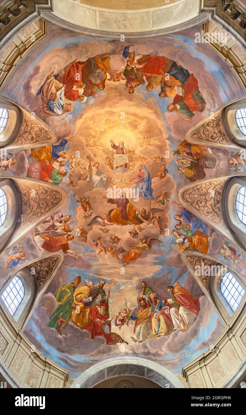 ROMA, ITALIA - 2 SETTEMBRE 2021: L'affresco Gloria di Santa Caterina da Siena nella cappella laterale della chiesa Basilica di Santa Sabina Foto Stock