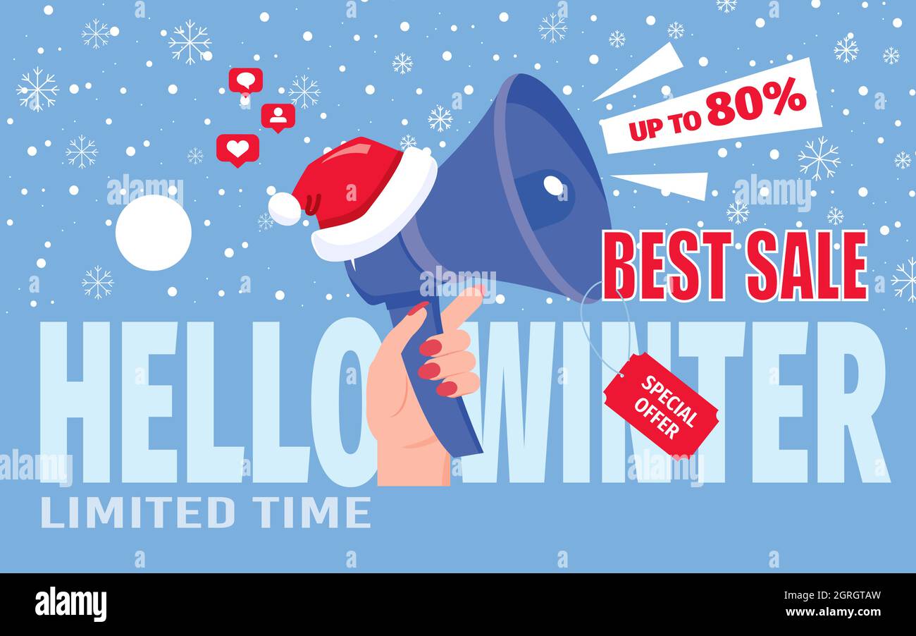 Vendita invernale fino al 80% banner per social network Illustrazione Vettoriale